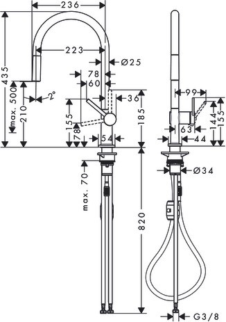 Hansgrohe Spültischmischer 210 Talis M54 Ausziehauslauf 1jet chrom