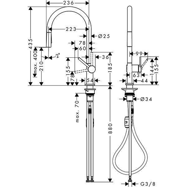 Hansgrohe Spültischmischer 210 Talis M54 Ausziehbrause 2jet chrom