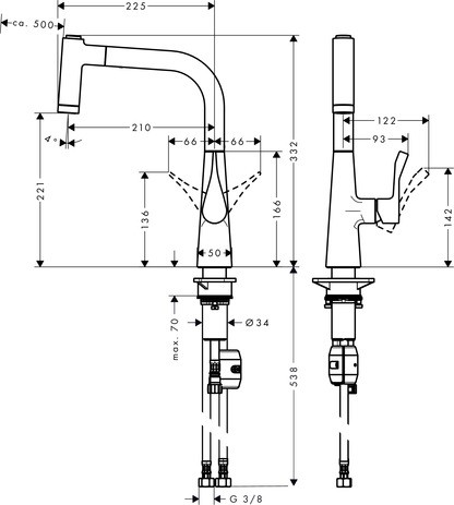 Hansgrohe Spültischmischer 220 Metris edelstahl-optik mit Ausziehbrause