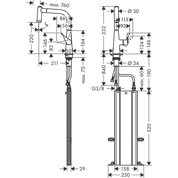 Hansgrohe Spültischmischer 220 mit sBox Ausziehbrause M7116-H220 ST edelst.-opt.