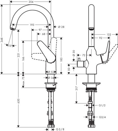 Hansgrohe Spültischmischer 220 Schwenkauslauf mit Geräteabsperrventil M424-H220 chrom