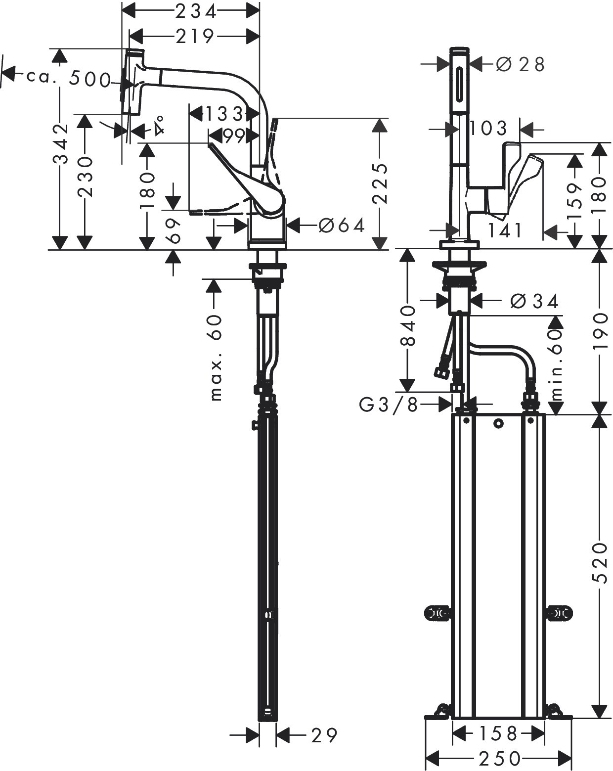 Hansgrohe Spültischmischer 230 Select 2jet Axor Citterio Ausziehbrause sBox steel