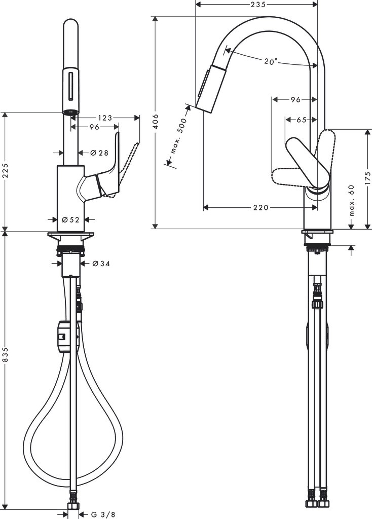 Hansgrohe Spültischmischer 240 Focus M41 Eco Ausziehbrause 2jet chrom