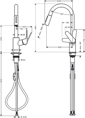 Hansgrohe Spültischmischer 240 Focus M41 Eco Ausziehbrause 2jet edelstahl-optik
