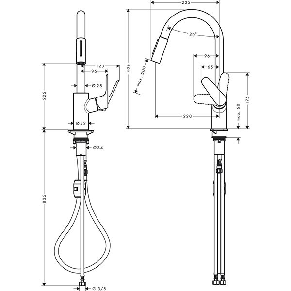 Hansgrohe Spültischmischer 240 Focus M41 Eco Ausziehbrause 2jet edelstahl-optik