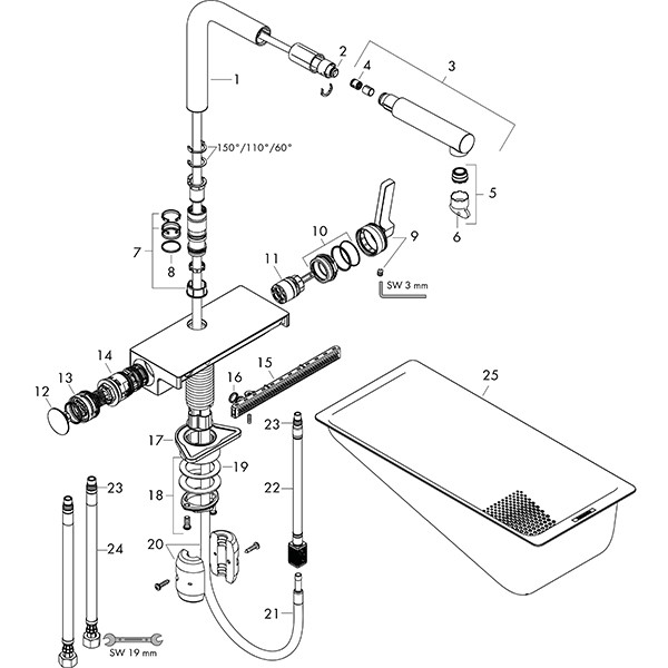 Hansgrohe Spültischmischer 250 Aquno Select M81 Ausziehauslauf 2jet mattschwarz