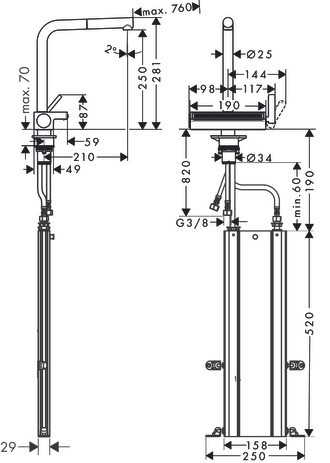 Hansgrohe Spültischmischer 250 Aquno Select M81 Ausziehauslauf 2jet sBox mattschwarz