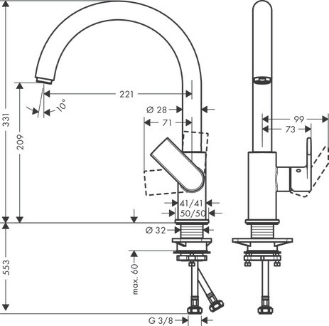 Hansgrohe Spültischmischer 260 Vernis Shape M35 1jet chrom