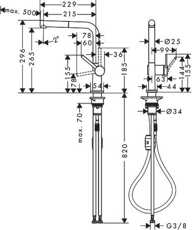 Hansgrohe Spültischmischer 270 Talis M54 Ausziehauslauf 1jet mattschwarz