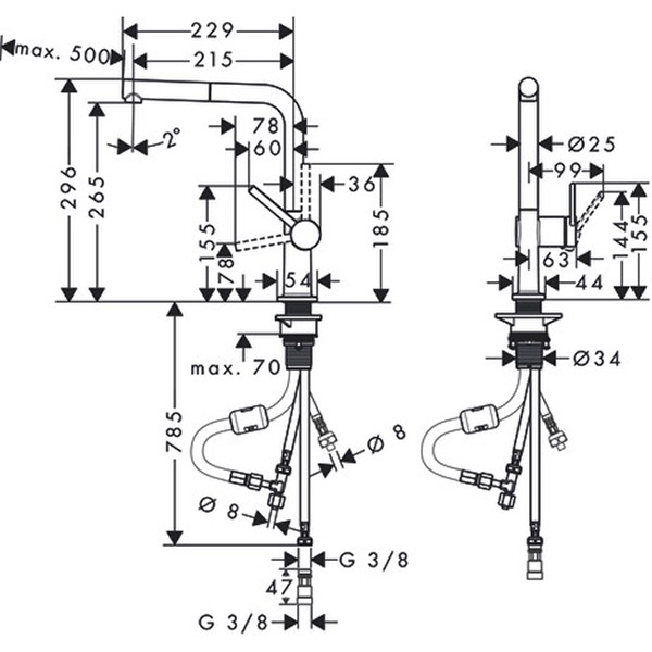 Hansgrohe Spültischmischer 270 Talis M54 Niederdruck Ausziehauslauf 1jet Matt Black