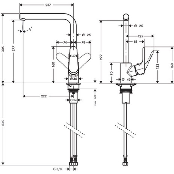 Hansgrohe Spültischmischer 280 Focus M41 1jet mattschwarz