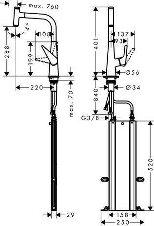 Hansgrohe Spültischmischer 300 Select mit sBox Ausziehauslauf M5115-H300 chrom