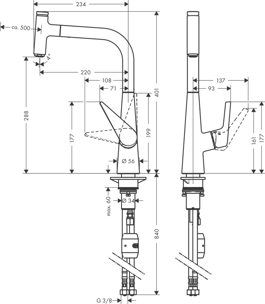 Hansgrohe Spültischmischer 300 Talis Select M51 Eco Ausziehauslauf 1jet chrom