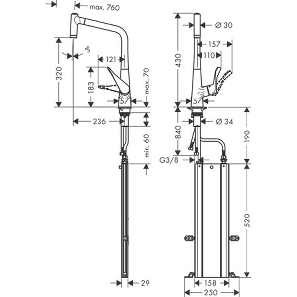 Hansgrohe Spültischmischer 320 mit sBox Ausziehbrause M7116-H320 ST edelst.-opt.