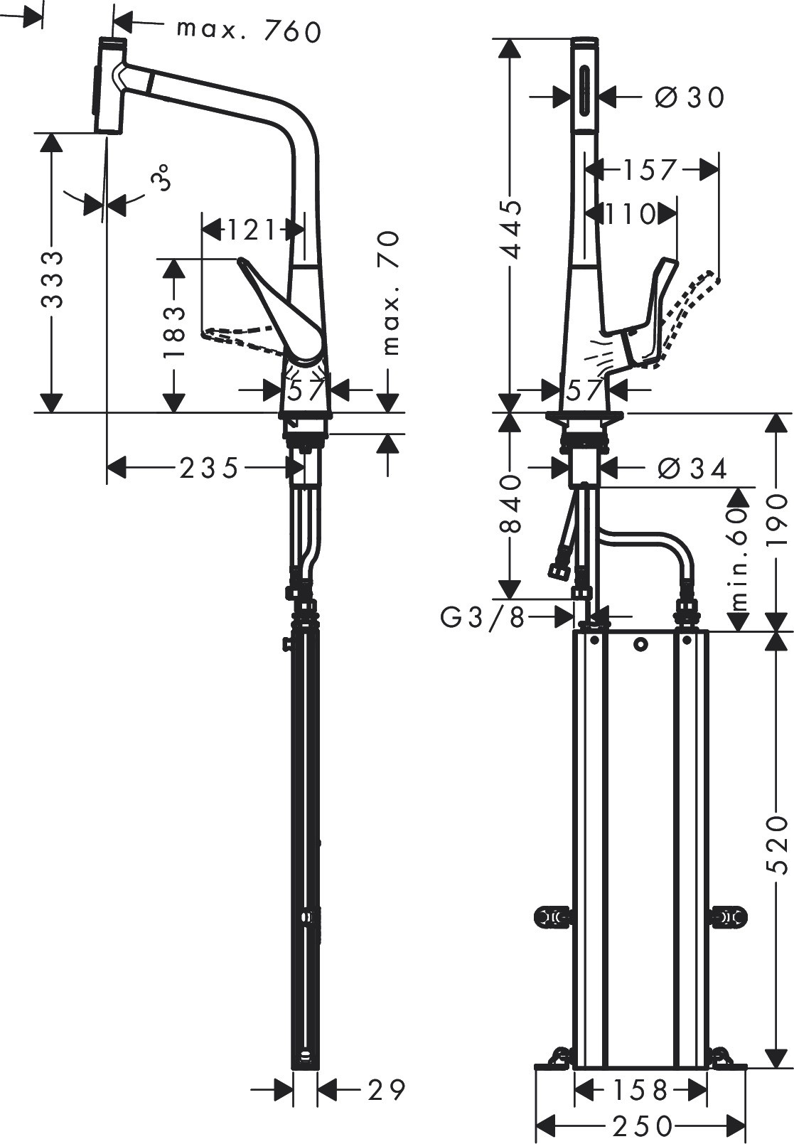 Hansgrohe Spültischmischer 320 Select 2jet sBox Ausziehbrause M7117-H320 edelstahl-optik