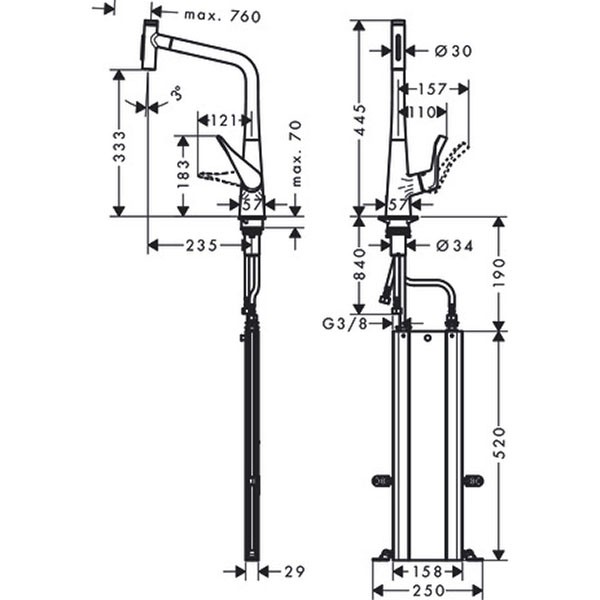 Hansgrohe Spültischmischer 320 Select 2jet sBox Ausziehbrause M7117-H320 edelstahl-optik
