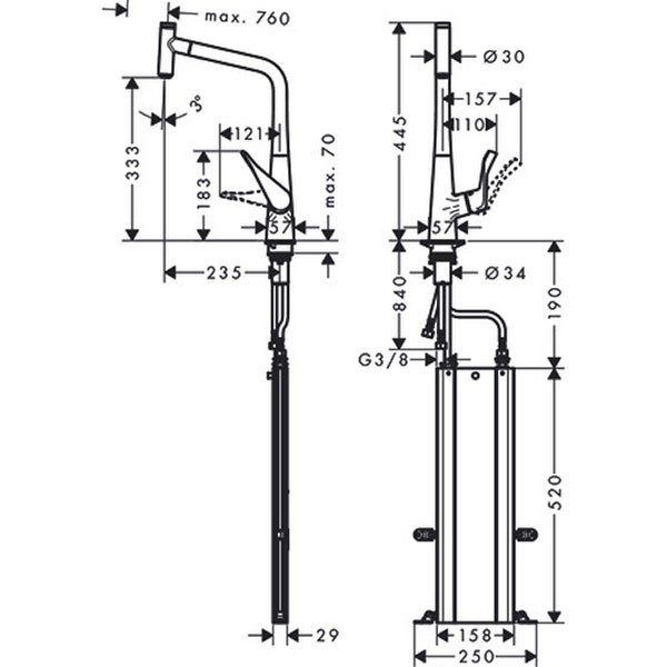 Hansgrohe Spültischmischer 320 Select mit sBox Ausziehausl.M7115-H320 ST edelstahl-opt.
