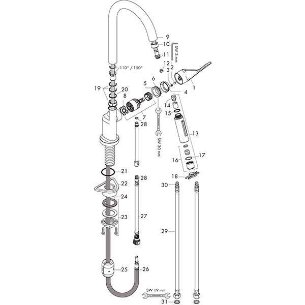 Hansgrohe Spültischmischer AXOR Citterio chrom mit Ausziehbrause