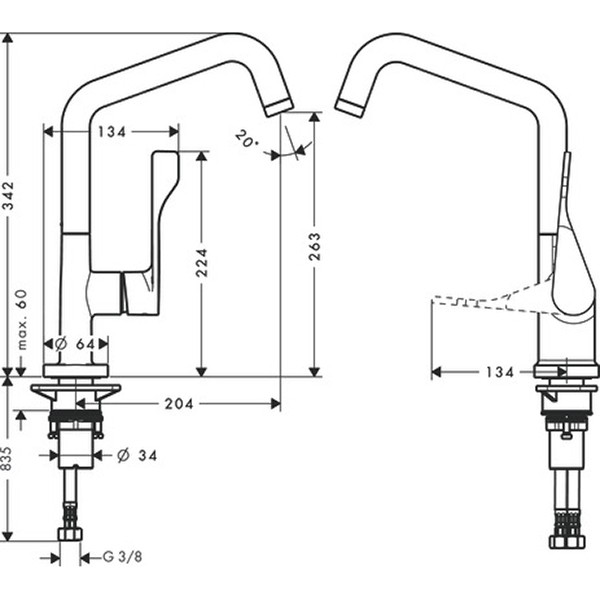Hansgrohe Spültischmischer Axor Citterio steel mit Schwenkauslauf