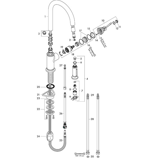 Hansgrohe Spültischmischer Axor Montreux edelstahl-optik mit Ausziehbrause