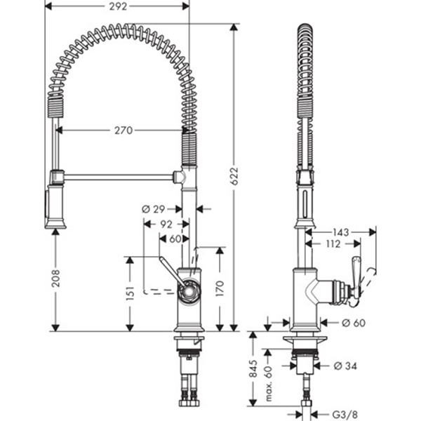 Hansgrohe Spültischmischer Axor Montreux Semi-Pro edelstahl-optik
