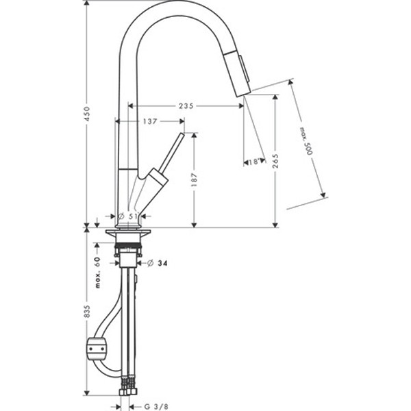 Hansgrohe Spültischmischer Axor Starck chrom mit Ausziehbrause