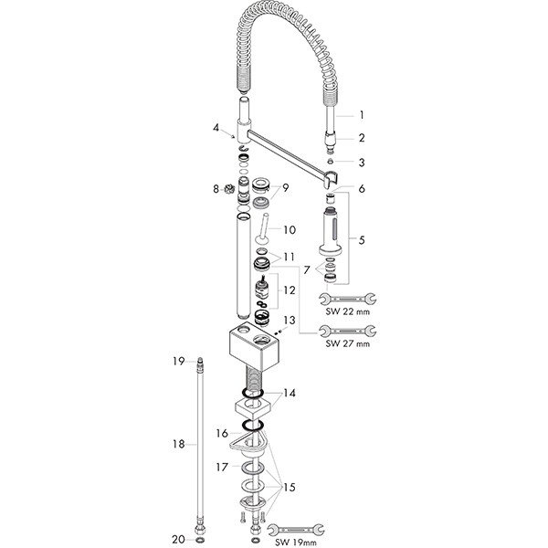 Hansgrohe Spültischmischer AXOR Starck Semi-Pro chrom verstellbare Brause Edelstahlfeder