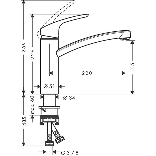 Hansgrohe Spültischmischer 160 Focus M41 1jet chrom