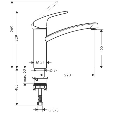 Hansgrohe Spültischmischer 160 Focus M41 1jet chrom