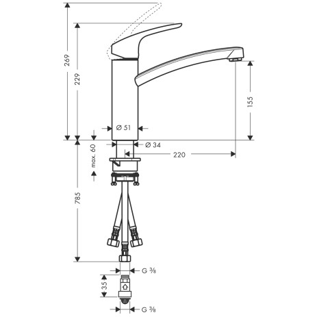 Hansgrohe Spültischmischer 160 Focus M41 Niederdruck 1jet chrom