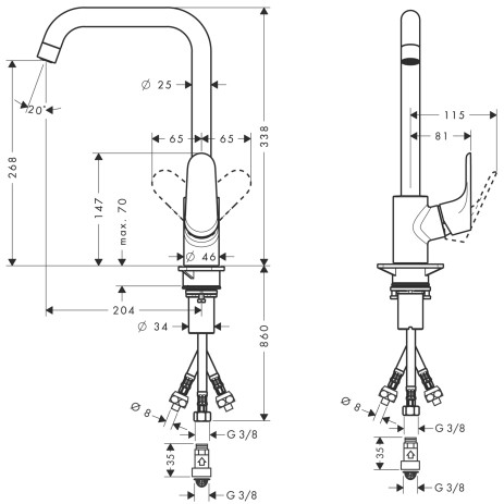 Hansgrohe Spültischmischer 260 Focus M41 Niederdruck 1jet chrom