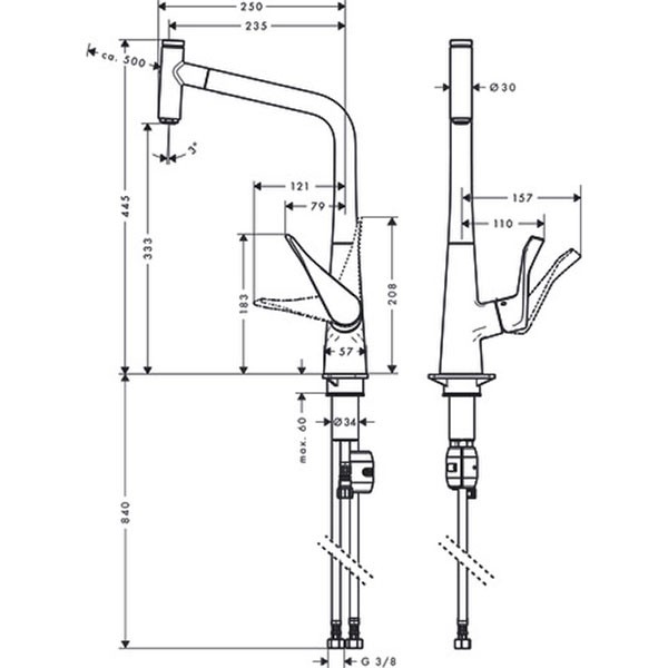 Hansgrohe Spültischmischer Metris Select edelstahl-optik mit Ausziehauslauf