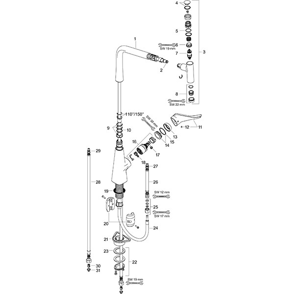 Hansgrohe Spültischmischer Metris Select edelstahl-optik mit Ausziehauslauf