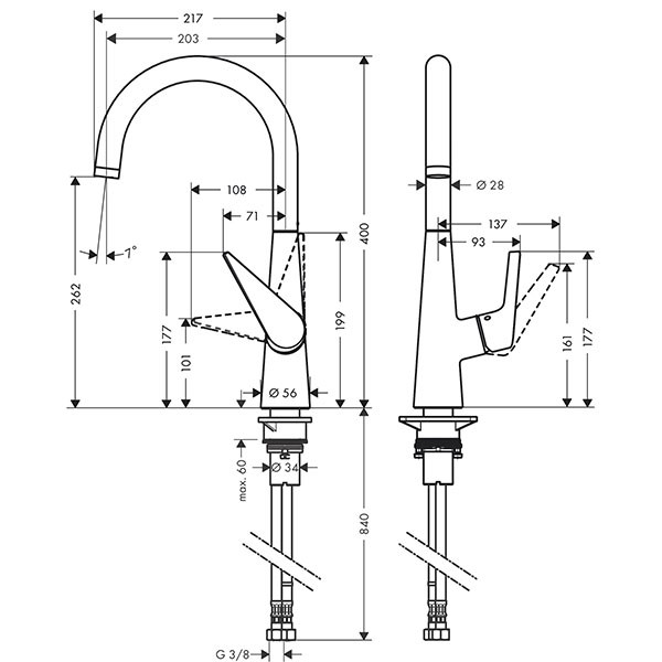 Hansgrohe Spültischmischer Talis S 260 Schwenkauslauf chrom