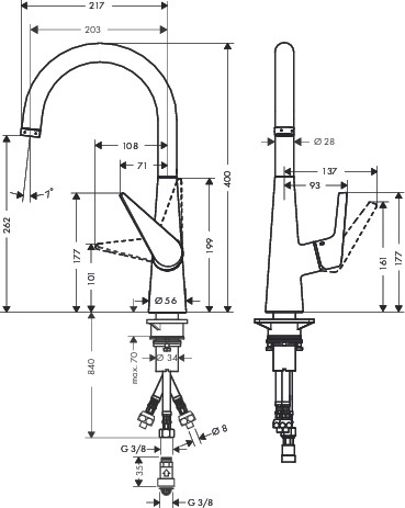 Hansgrohe Spültischmischer Talis S 260 Schwenkauslauf chrom Niederdruck