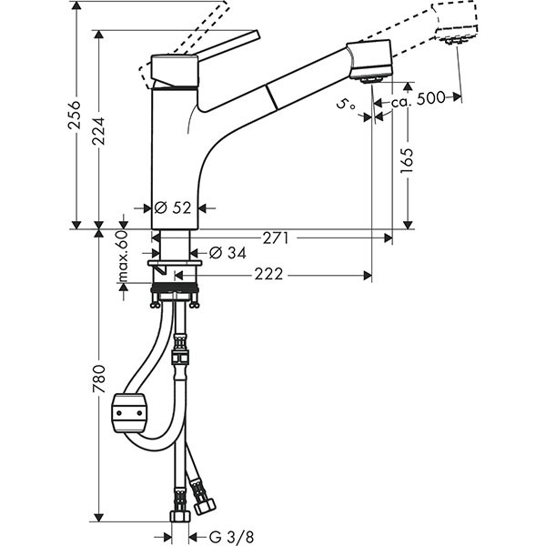 Hansgrohe Spültischmischer 170 Talis M52 Ausziehbrause 2jet chrom