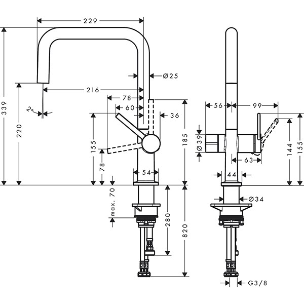 Hansgrohe Spültischmischer U 220 Talis M54 Geräteabsperrv.1jet mattschwarz