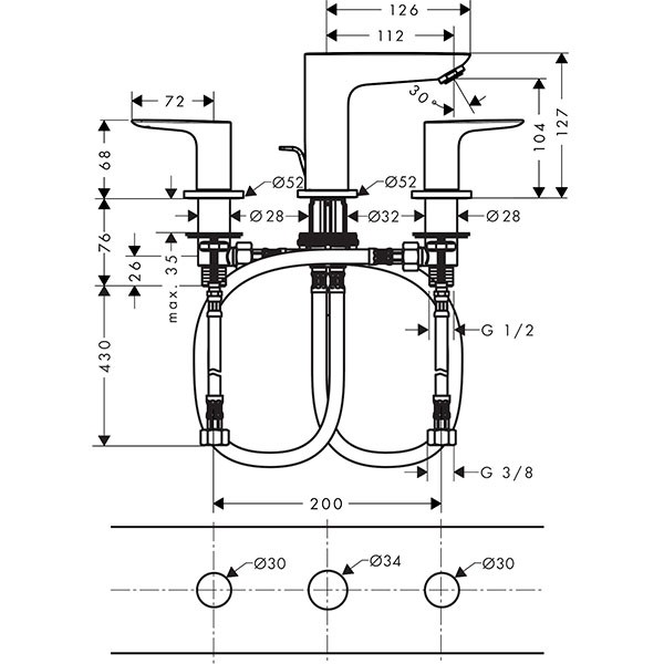 Hansgrohe 3-Loch Waschtischarmatur Talis E mattschwarz