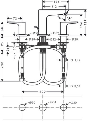 Hansgrohe 3-Loch Waschtischarmatur Talis E mattschwarz