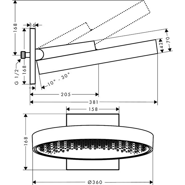 Hansgrohe Kopfbrause Rainfinity 360 1jet Wandmontage mattweiss