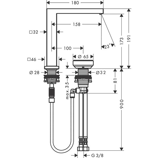 Hansgrohe Tecturis E 2-Loch Waschtischmischer 150 CoolStart mit Ablaufgarnitur Mattschwarz
