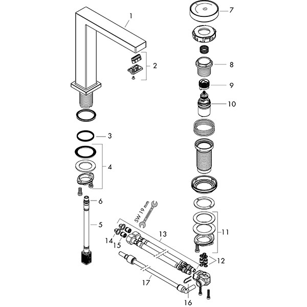 Hansgrohe Tecturis E 2-Loch Waschtischmischer 150 CoolStart mit Ablaufgarnitur Mattschwarz