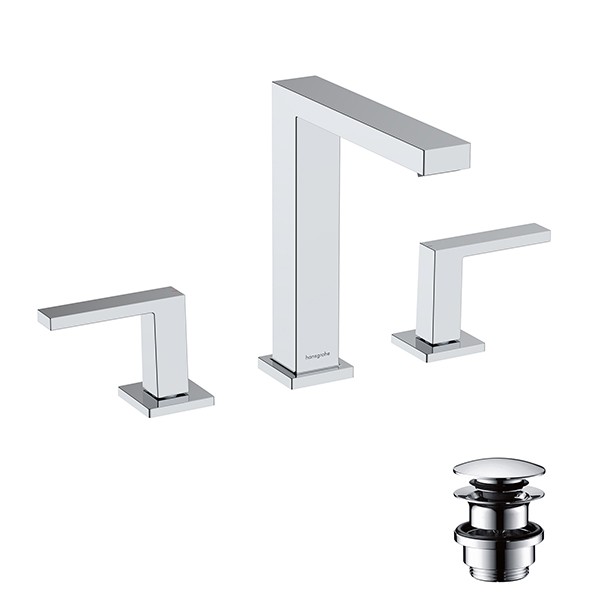 Hansgrohe Tecturis E 3-Loch Waschtischarmatur 150 EcoSmart+ mit Push-Open Ablaufgarnitur Chrom