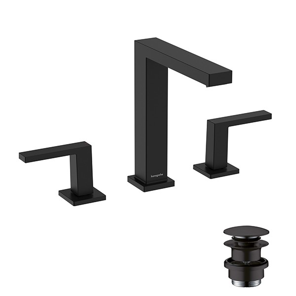 Hansgrohe Tecturis E 3-Loch Waschtischarmatur 150 EcoSmart+ mit Push-Open Ablaufgarnitur Mattschwarz