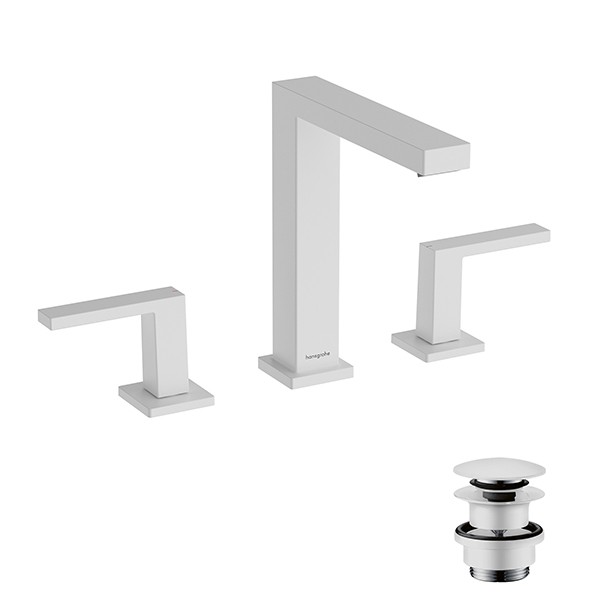 Hansgrohe Tecturis E 3-Loch Waschtischarmatur 150 EcoSmart+ mit Push-Open Ablaufgarnitur Mattweiß