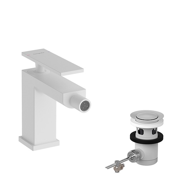 Hansgrohe Tecturis E Einhebel-Bidetmischer mit Zugstangen-Ablaufgarnitur Mattweiß