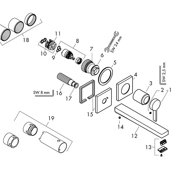 Hansgrohe Tecturis E Einhebel-Waschtischmischer Unterputz für Wandmontage EcoSmart+ mit Auslauf 22,5 cm Mattschwarz
