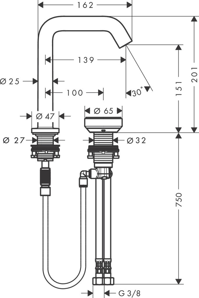 Hansgrohe Tecturis S 2-Loch Waschtischmischer 150 CoolStart mit Ablaufgarnitur Mattschwarz