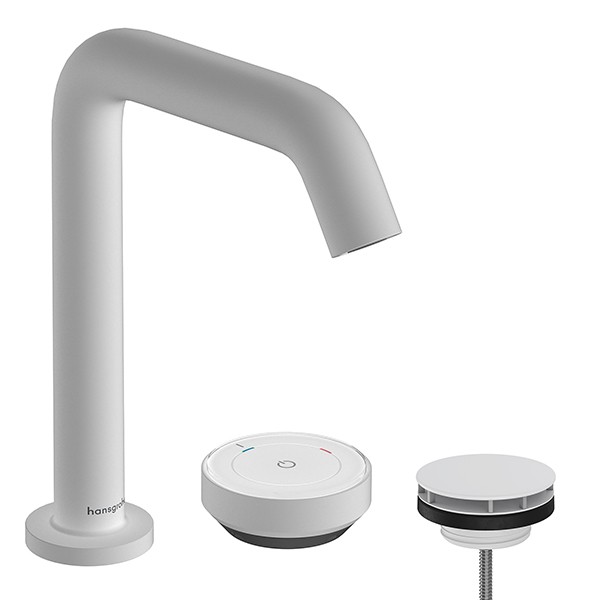 Hansgrohe Tecturis S 2-Loch Waschtischmischer 150 CoolStart mit Ablaufgarnitur Mattweiß