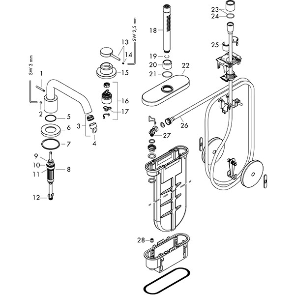 Hansgrohe Tecturis S 3-Loch Einhebel-Wannenrandmischer mit sBox Mattschwarz